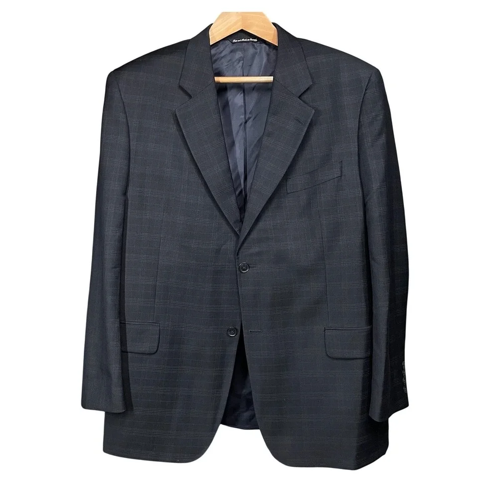 Paul Dione Classic Mens 46R Wool Blazer Jacket Charcoal Gray Glen Plaid Canada